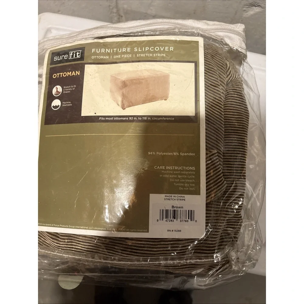 SureFit Stretch Stripe Brown Ottoman Slipcover One Piece 37760